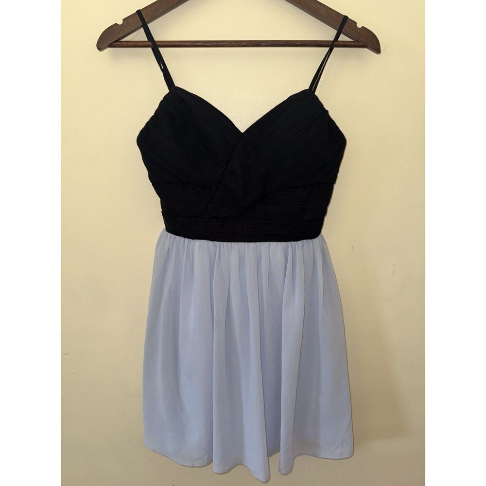 dELiA*s Colorblock Chiffon Mini Dress Size 3 Black Blue Ruched Sweetheart